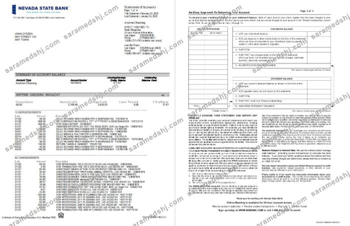 USA Nevada State Bank anytime checking 4pages